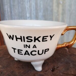 Whiskey Boozy Ceramic Teacup with Gold Handle - 'Whiskey in a Teacup' Mug Cup